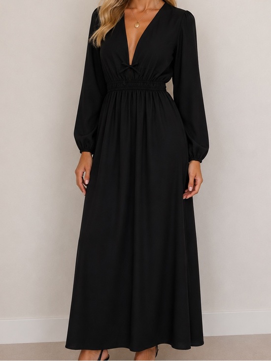 Petal & Pup Dresses & Skirts - Petal & Pup Cece Black Linen Blend Long Sleeve Maxi Dress Large